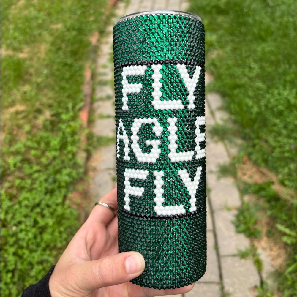 Green “Fly Eagles Fly” Rhinestone Tumbler